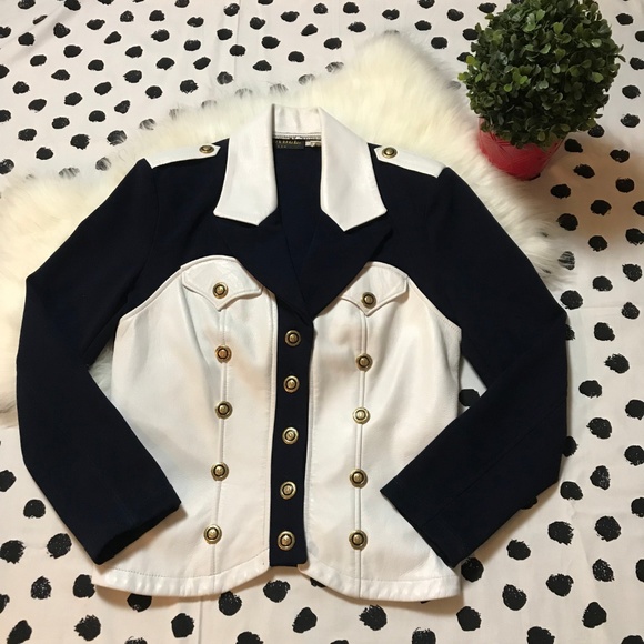 Vintage ISABEL Leather Knit Nautical Blazer Jacket - Picture 2 of 8